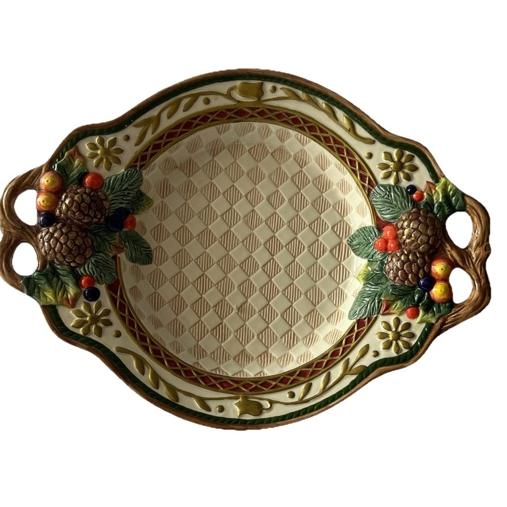 Large Fitz & Floyd Christmas Ceramic Handled Home Fragrance Potpourri Bowl